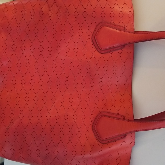 MZ Wallace Red Berlin Diamond Perforated Leather Tote Bag - Picture 15 of 16